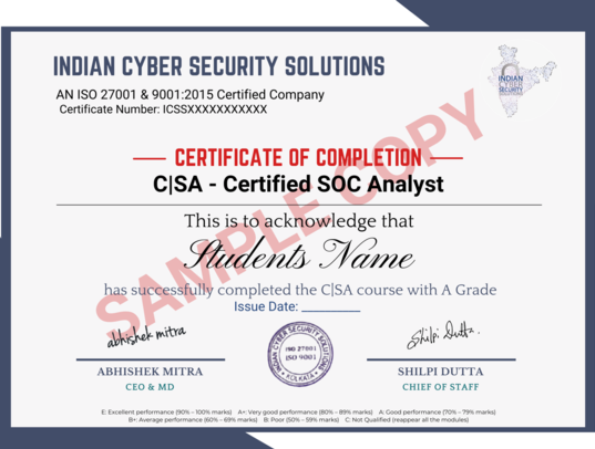 SOC Analyst Training in Pune Certificate - ICSS
